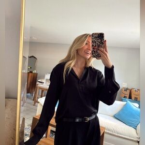 Banana Republic Black Johnny-Collar Long Sleeve Blouse